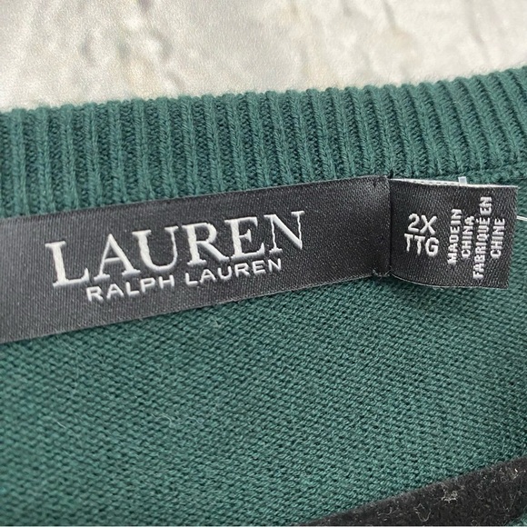 NEW Ralph Lauren Size 2X Cotton Blend Sweater Solid Green Puff Sleeves Crew Neck - Picture 12 of 13